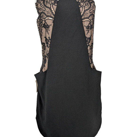 BCBG Max Azria "Avrey" NWT Black Beige Mesh Lace Nude Lining Dress 8 - Picture 5 of 13